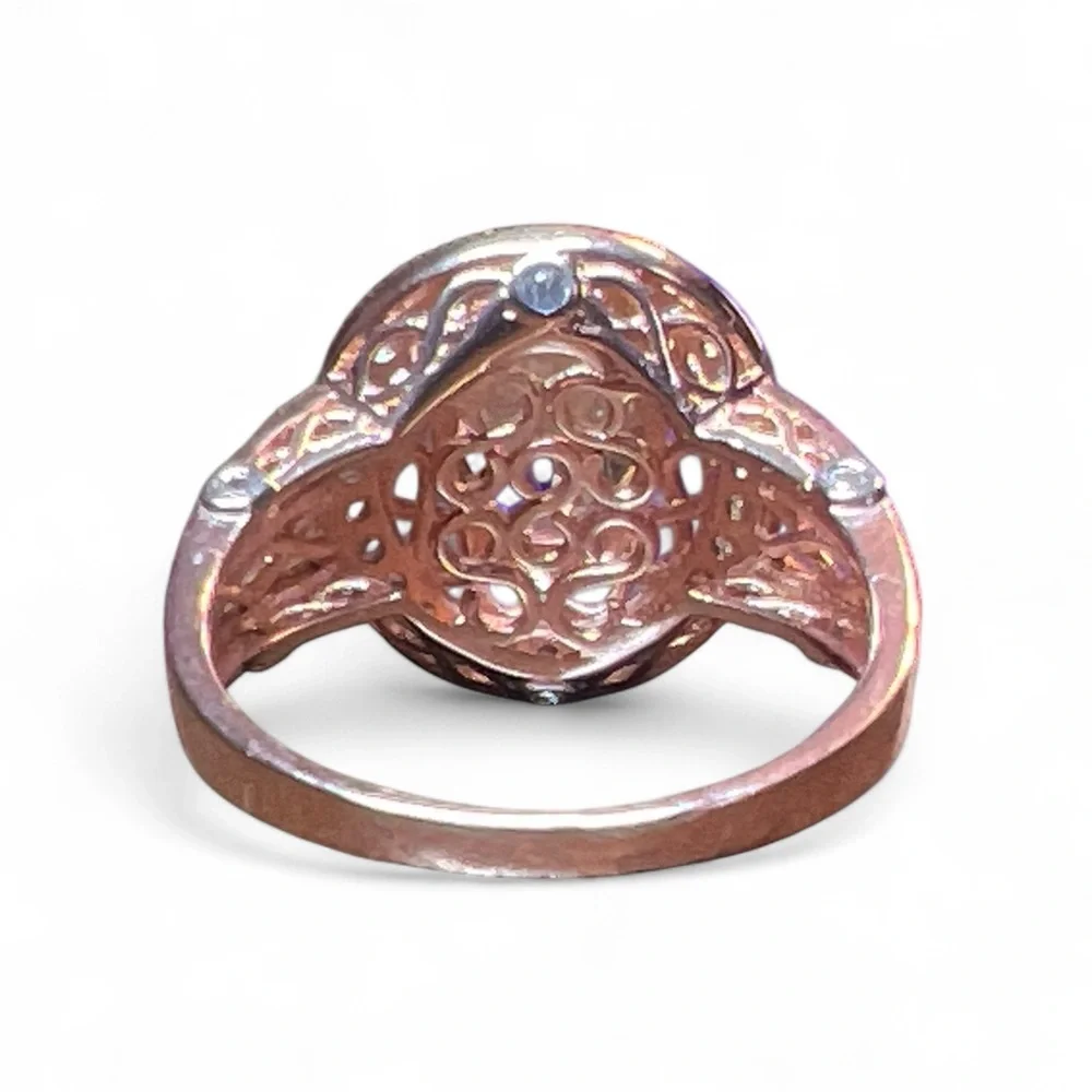 Peach Morganite Ring Rose‎ Gold Plated Filigree .925 Silver Tested US Size 11